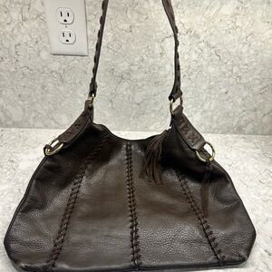 Lina Dark Brown Braided Leather Shoulder Bag with Tassel